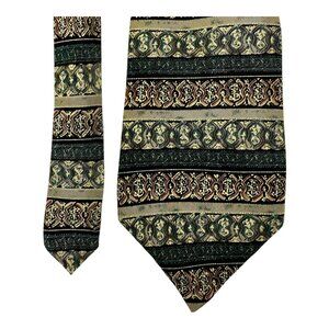 Metropolitan Museum of Art Silk Tie Green Beige Geometric Stripe MOMA Necktie